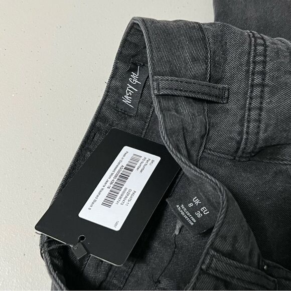 🚨 🆕 Nasty Gal Peek in Distressed Mom Jeans Washed Black | destroyed denim - Picture 6 of 9